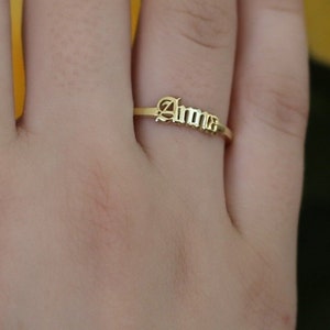 14k Solid Gold Name Ring-Tiny Name Ring-Bridesmaid Gift-Personalized Gift-Personalized-JX11 image 1