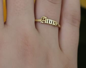 14k Solid Gold Name Ring-Tiny Name Ring-Bridesmaid Gift-Personalized Gift-Personalized-JX11
