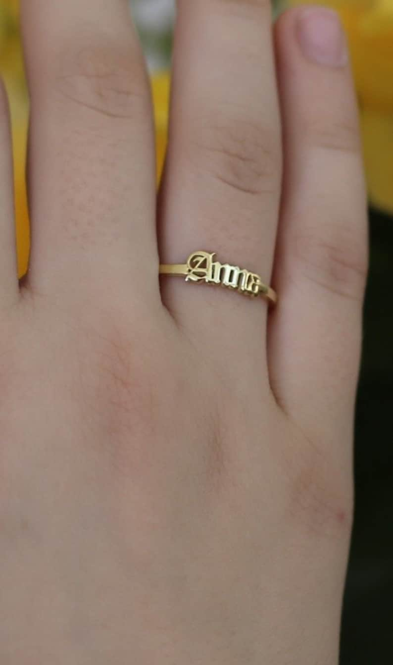 14k Solid Gold Name Ring-Tiny Name Ring-Bridesmaid Gift-Personalized Gift-Personalized-JX11 image 1