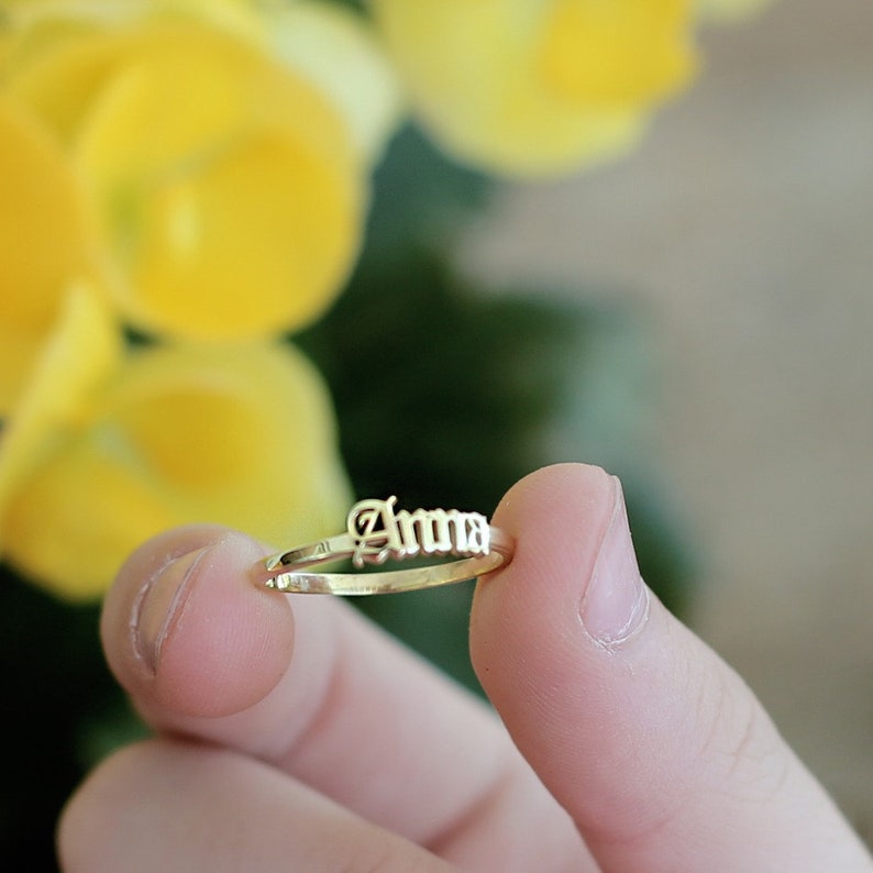 14k Solid Gold Name Ring-Tiny Name Ring-Bridesmaid Gift-Personalized Gift-Personalized-JX11 image 3