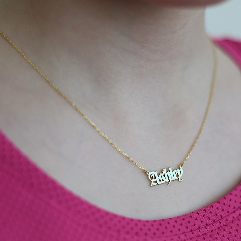 14k Solid Gold Name Necklace-Personalized Necklace-Handmade Jewelry-Gothic Name Necklace,Personalized Gift-JX11 image 2