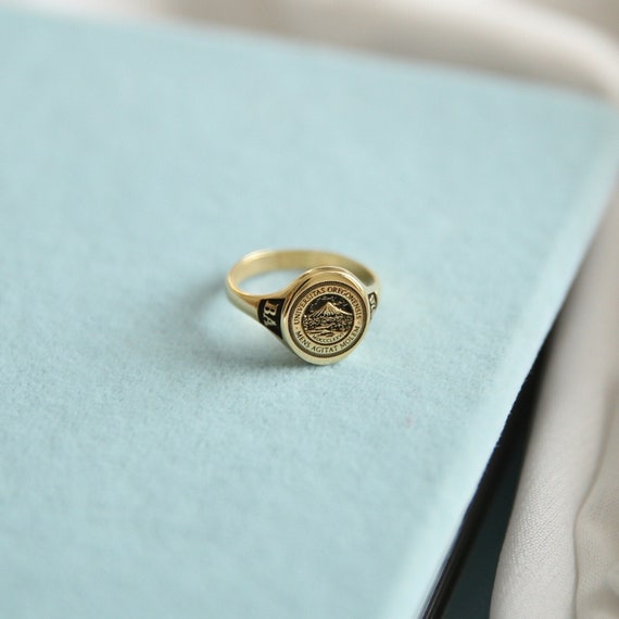Custom College Class Ring, Personalized School Logo Signet Ring