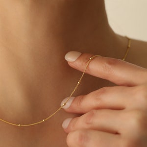 14k guldpärlbesatt satellitkedja, daggdroppar, enkel, guldfylld, sterlingsilver eller rosé, vardagligt lagerhalsband, JX108