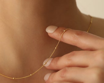 14k Gold Beaded Satellite Chain,Gold Filled,Sterling Silver or Rose,Dew Drops,Simple,Everday Layering Necklace,JX108