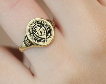 College Emblem Signet Ring,Personalized Ring,Custom Engraved Class Ring,Gradiation Gift,Personalized Jewelry,JX21