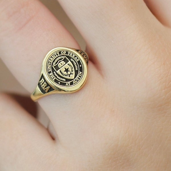 College Emblem Signet Ring,Personalized Ring,Custom Engraved Class Ring,Gradiation Gift,Personalized Jewelry,JX21