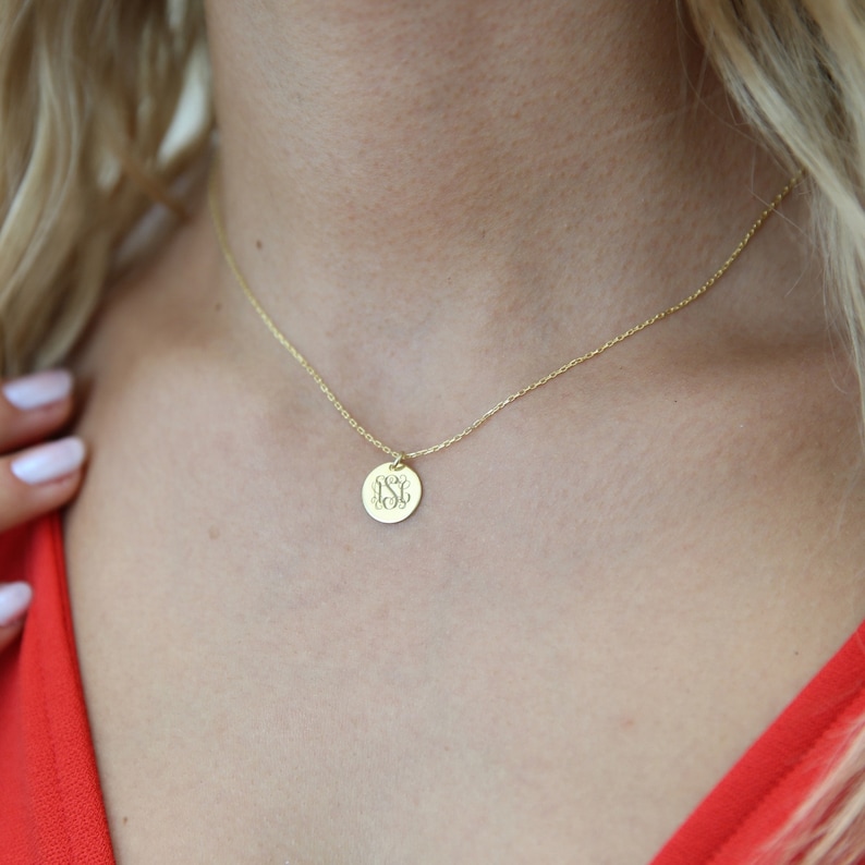 14k Gold Custom Initial Disc Necklace Monogram Etsy