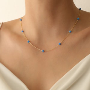 14k Dainty Opal Necklace, Opal Jewelry, Gold Opal Necklace,Chain Necklace,Bridesmaid Gifts,JX117