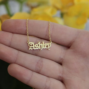 14k Solid Gold Old English Name Necklace-Gold Name Necklace- Nameplate Necklace-Gothic Name Necklace-Initial Necklace-JX15