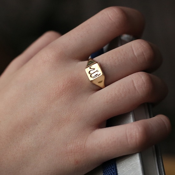 Louis Vuitton 2000s Gold Monogram Square Signet Ring · INTO