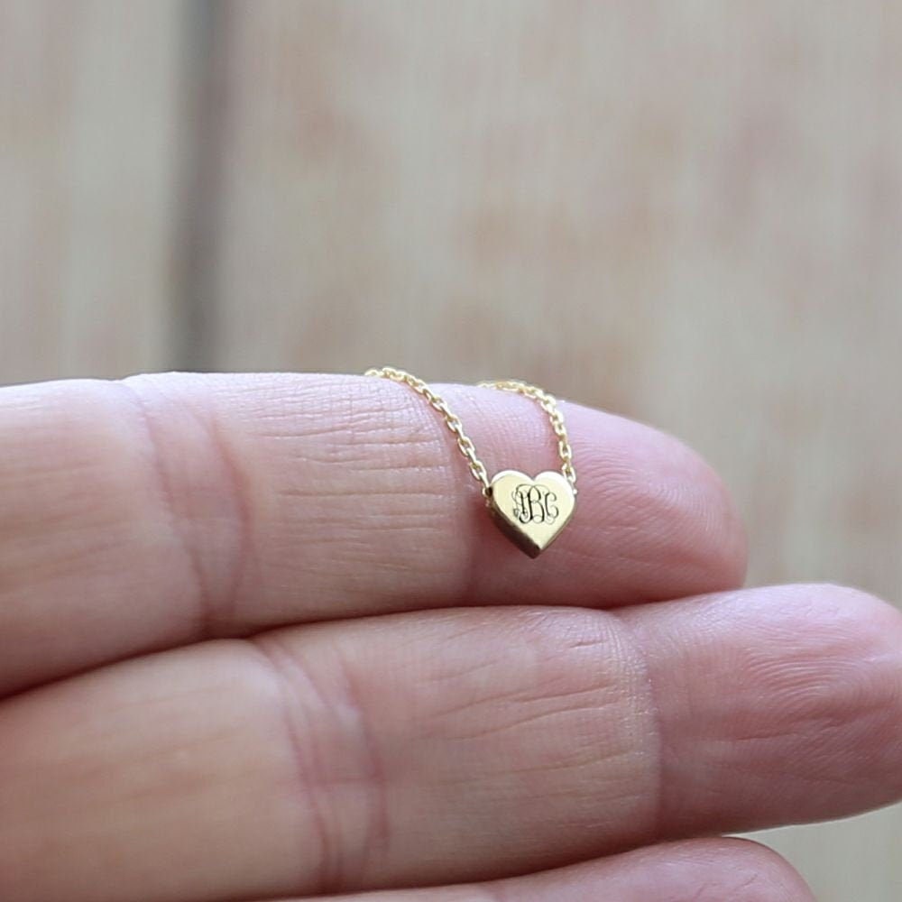 Solid 14K Gold Tiny Heart Necklace Add Small Initial Charms 1 Charm 22in Necklace