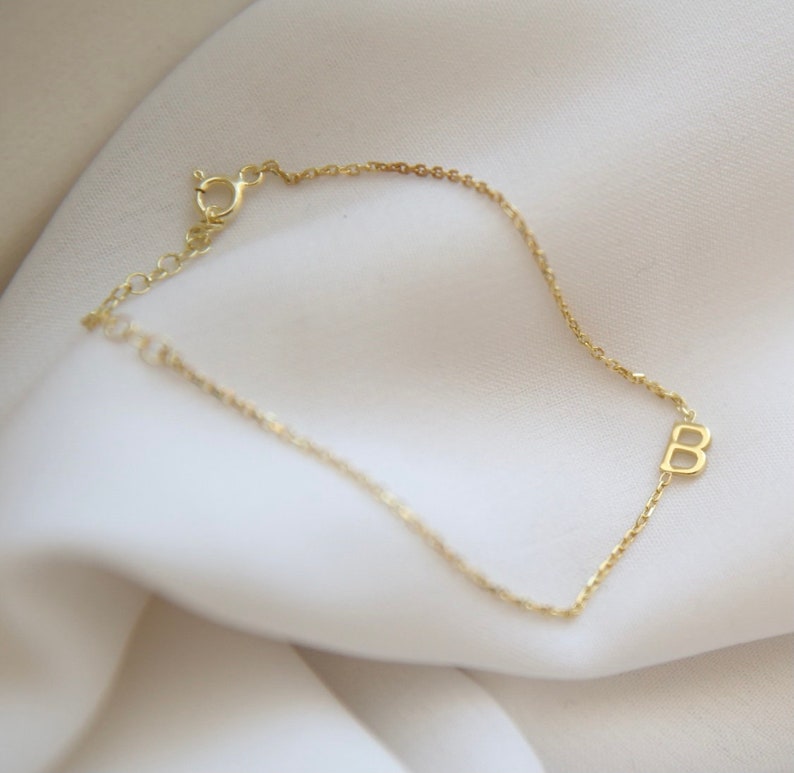 14k Solid Gold Initial Bracelet Personalized Braceletinitial Etsy
