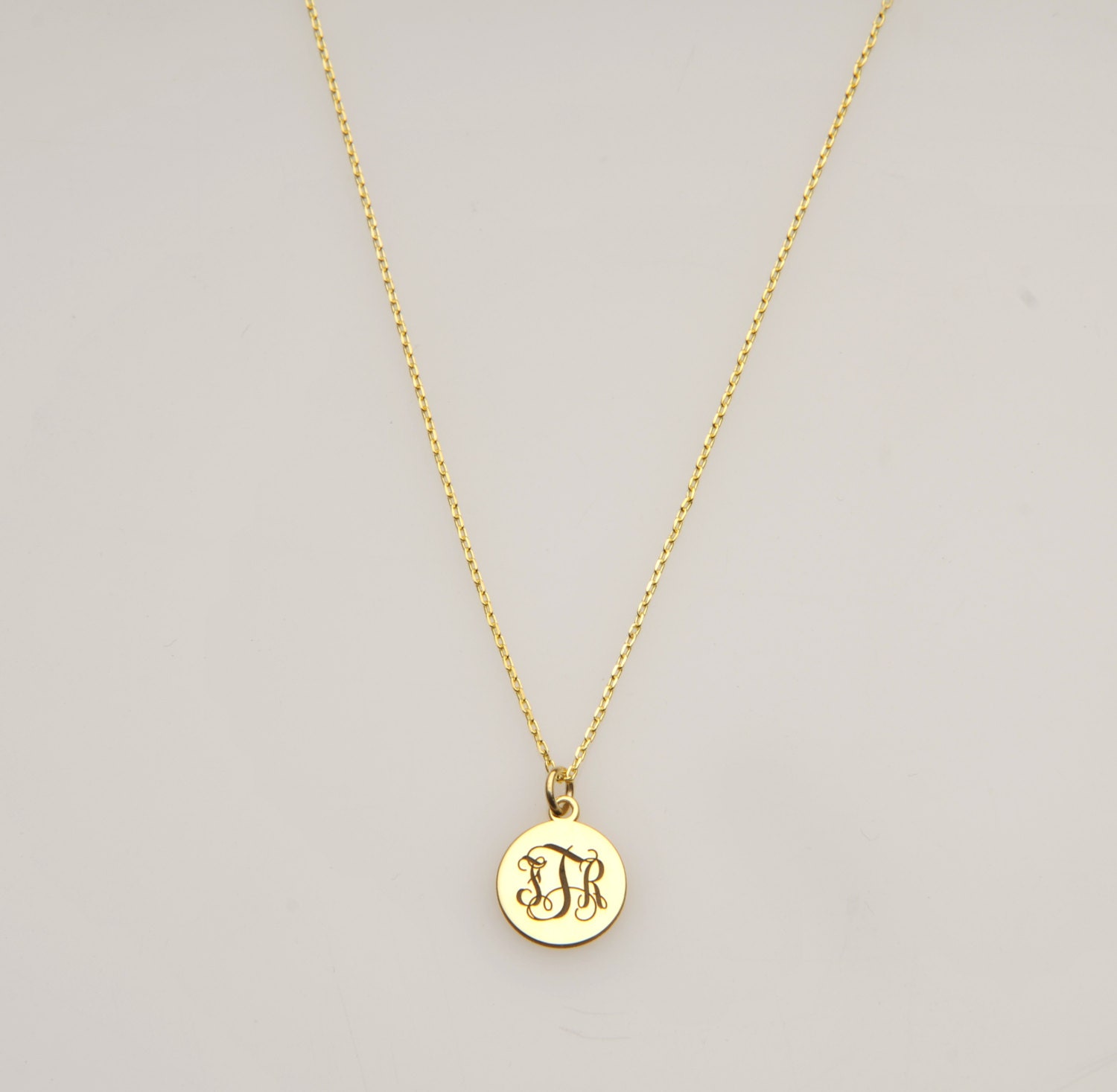 14k Solid Gold-tiny Disc Necklace-monogram-personalized Disc - Etsy