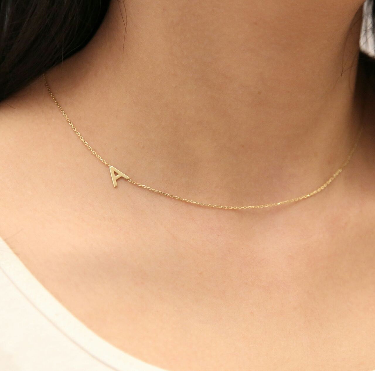 Gold Sideways Initial Necklace Gold Necklace Personalized Etsy
