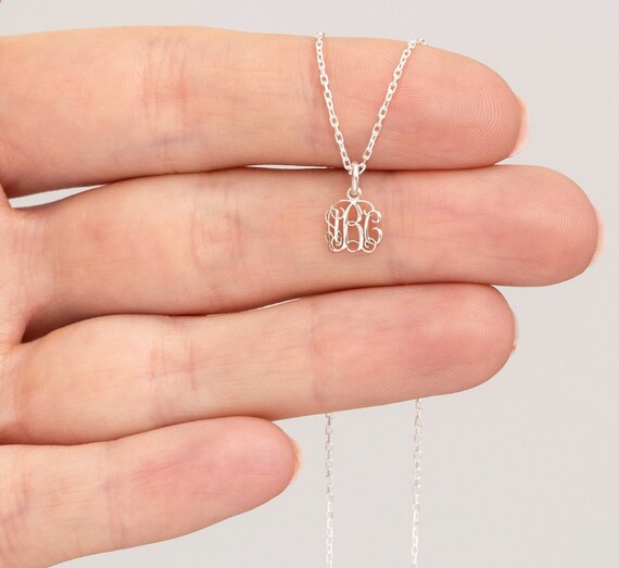 Sterling Silver Monogram Necklace tiny nitial Necklace letter