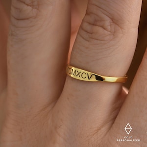 14k Gold Roman Numerals Ring-Custom Wedding Band-Date Jewelry-Bridesmaid Gift-Personalized Gift-Personalized Ring-JX24