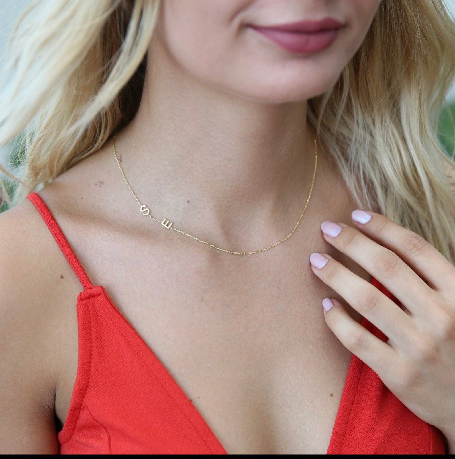 14k Gold Initial Necklacepersonalized Jewelrydainty Necklace Etsy