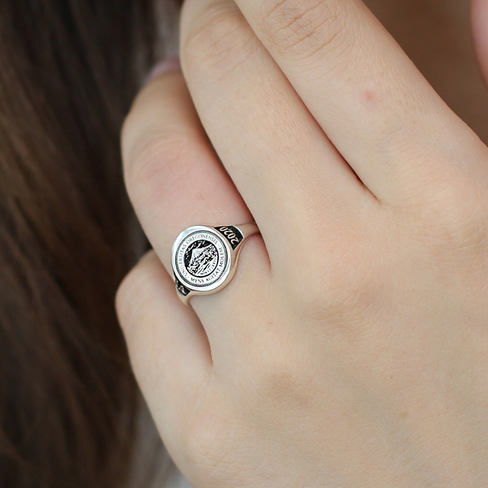 College Emblem Signet Ring,personalized Ring, Engraved Class