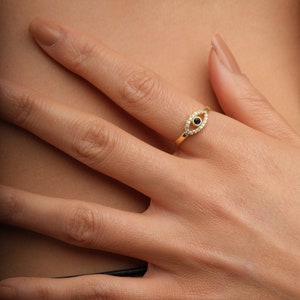14k Gold Evil Eye Ring,Dainty Stackable Ring, Handmade Jewelry,Simple  Ring,Minimalist Ring,JX61
