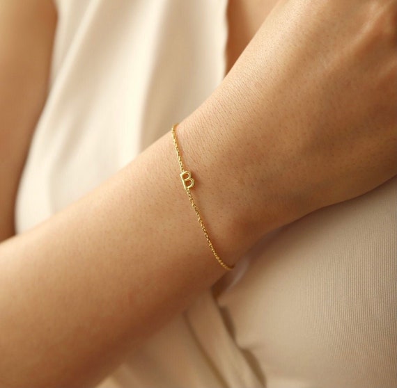 Women's 14K Real Solid Gold Initial Bracelet