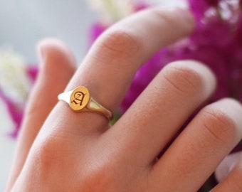 14k Gold Signet Ring,Initial Ring,Personalized Ring,Gold Ring Custom Initials,Sterling Silver Initial Rings, Gift for Her-JX07