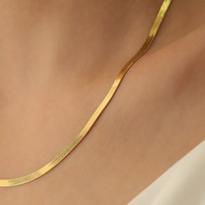 14k Snake Chain Necklace,Herringbone Chain Necklace, Flat Snake Chain Choker Silver, Gold, Rose Gold,JX107 image 4