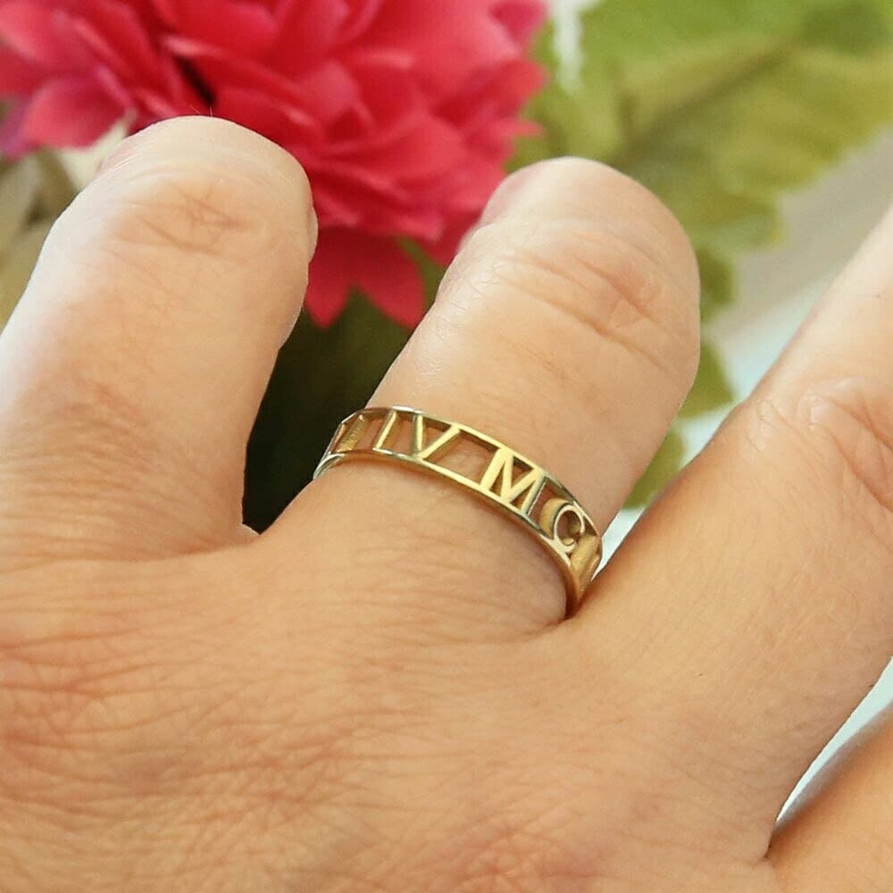 Roman Numerals Slim Ring Set - Stainless Steel – Pearls And Rocks