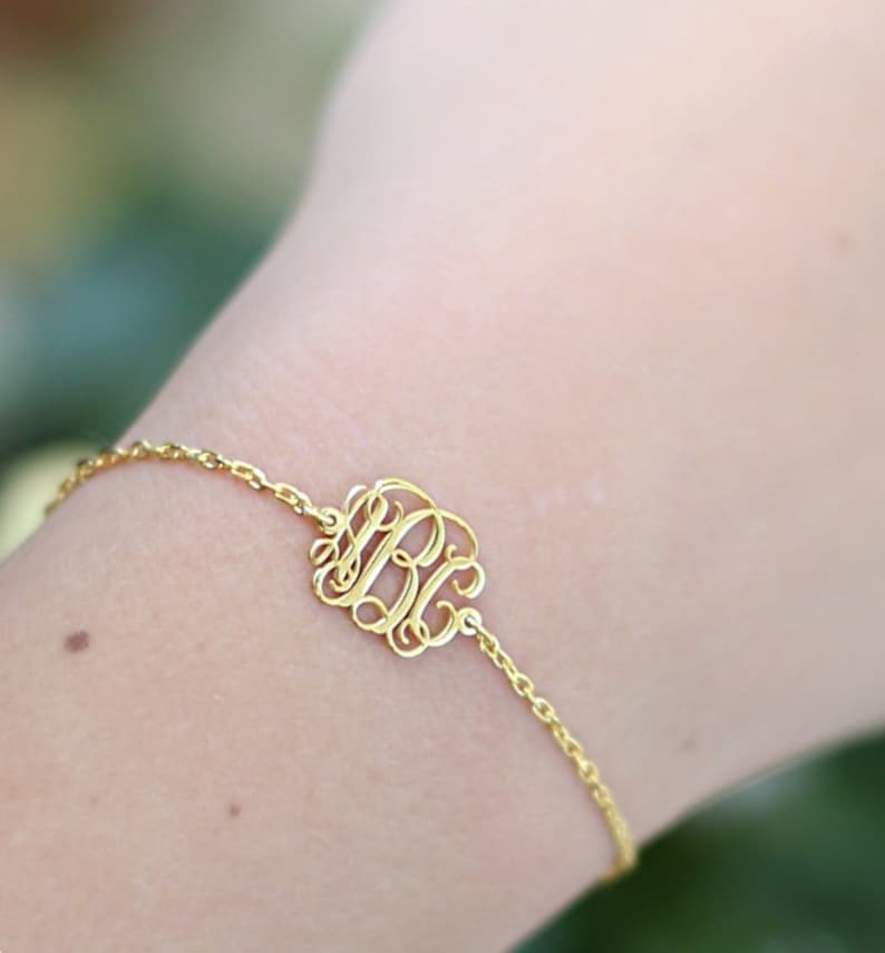 14k Gold Initial Braceletletter Braceletmonogram Etsy
