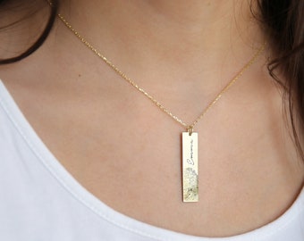 Actual Fingerprint Necklace in Sterling Silver,Gold and Rose Gold,Vertical Bar Handwriting Necklace,Memorial Fingerprint Jewelry,JX21