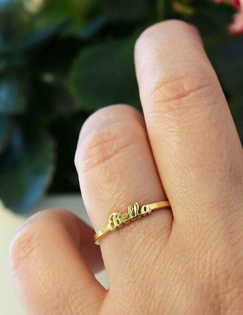 14k Solid Gold Dainty Name Ring-Personalized Rings-Gold Name Ring-Gift For Her-Stackable Ring-Stacking Ring-Personalized Gift-JX08 image 2