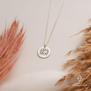 14k Gold Initials Monogram Necklace,Custom Initial Disc Necklace,Personalized Name Necklace,Letter Disc Necklace,JX45