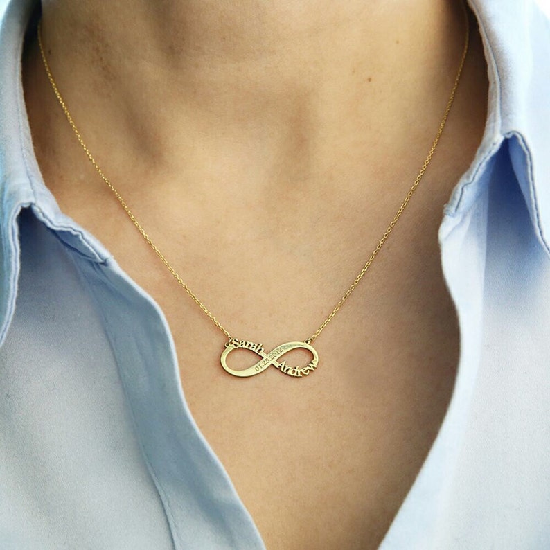 14k Gold Infinity Necklace-Infinity Name Necklace-Gold Infinity Necklace-Personalized Necklace-Bridesmaid Gift Gift-JX27 image 3