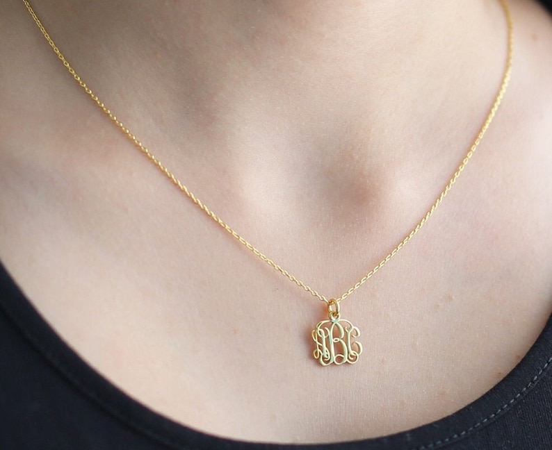 14k Gold Dainty Monogram Necklace-İnitial Necklace-Personalized Necklace-Personalized Jewelry-Letter Necklace-JX04 image 2