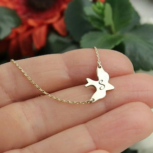 14k Gold Bird Necklace-Gold Dove Necklace-Soar Bird Necklace-Custom Necklace-Personalized Gift Personalized Necklace Mother's Day Gift-JX14 image 1