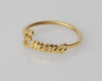 14k Anillo de nombre de oro macizo-Anillo personalizado-Anillo inicial de letra-Regalo personalizado-Joyería personalizada-JX11