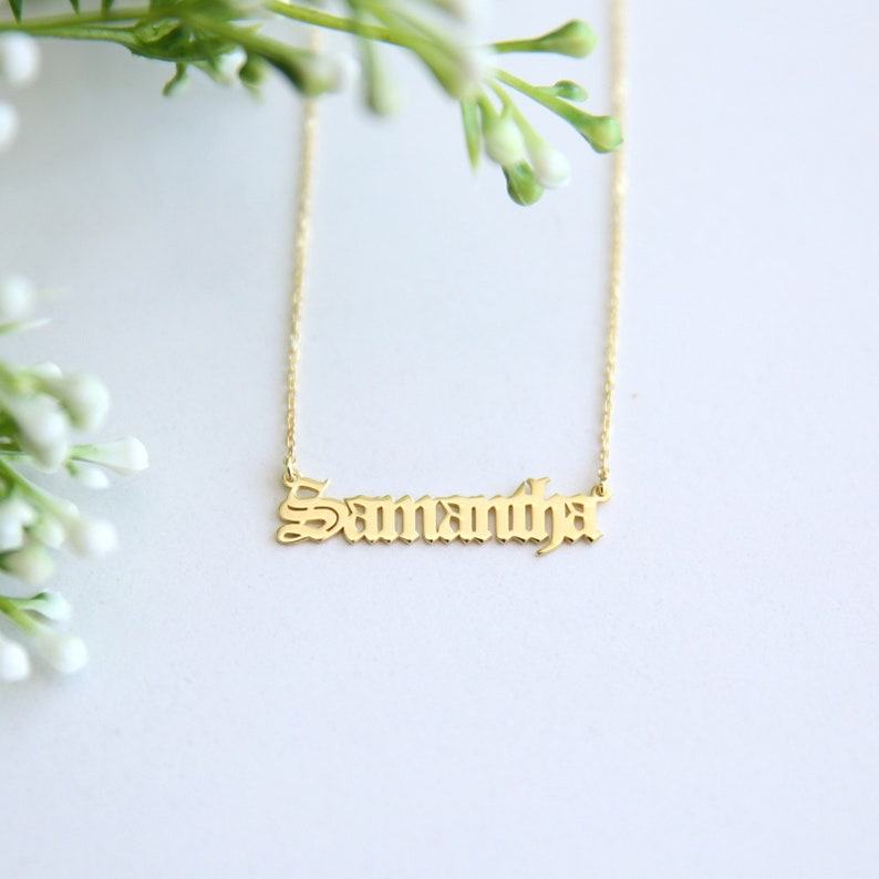 14k Solid Gold Name Necklace-Personalized Necklace-Handmade Jewelry-Gothic Name Necklace,Personalized Gift-JX11 image 4