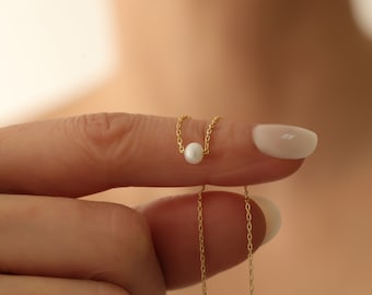 Dainty Freshwater Pearl Necklace, Tiny Single Pearl Pendant, Minimalist Bridal Jewelry, Gift for Her