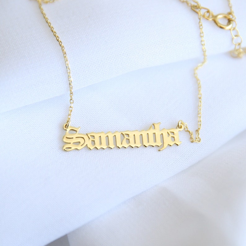 14k Solid Gold Name Necklace-Personalized Necklace-Handmade Jewelry-Gothic Name Necklace,Personalized Gift-JX11 image 5