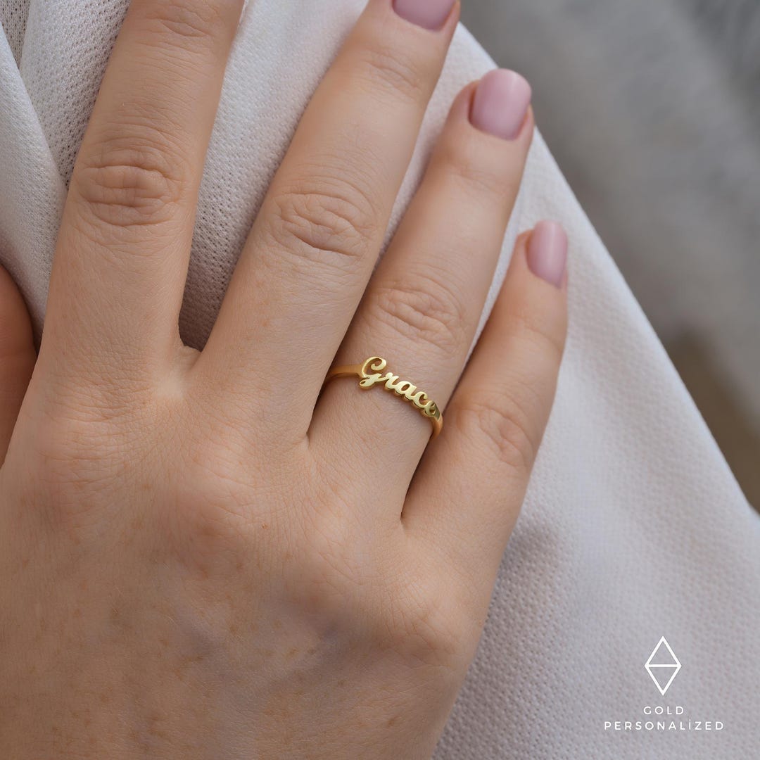Buy 14k Solid Gold Dainty Name Ring-personalized Rings-gold Name Ring-gift  for Her-stackable Ring-stacking Ring-personalized Gift-jx08 Online in India 