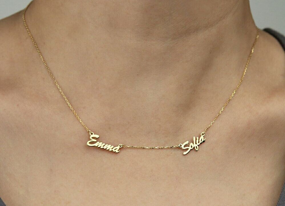 Two Name Necklace -Gold Name Necklace-Personalized Gift-Name Jewelry-…