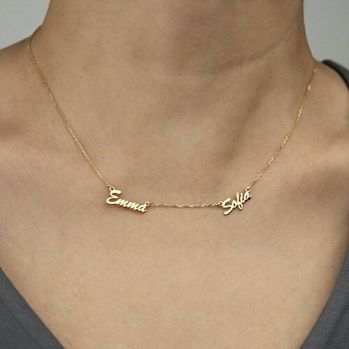 14k Solid Gold shops Personalized Two Name Necklace-Gold Necklace-14k Gold Necklace-Name Jewelry-Personalized-Gift-Jewelry-Necklaces-JX11