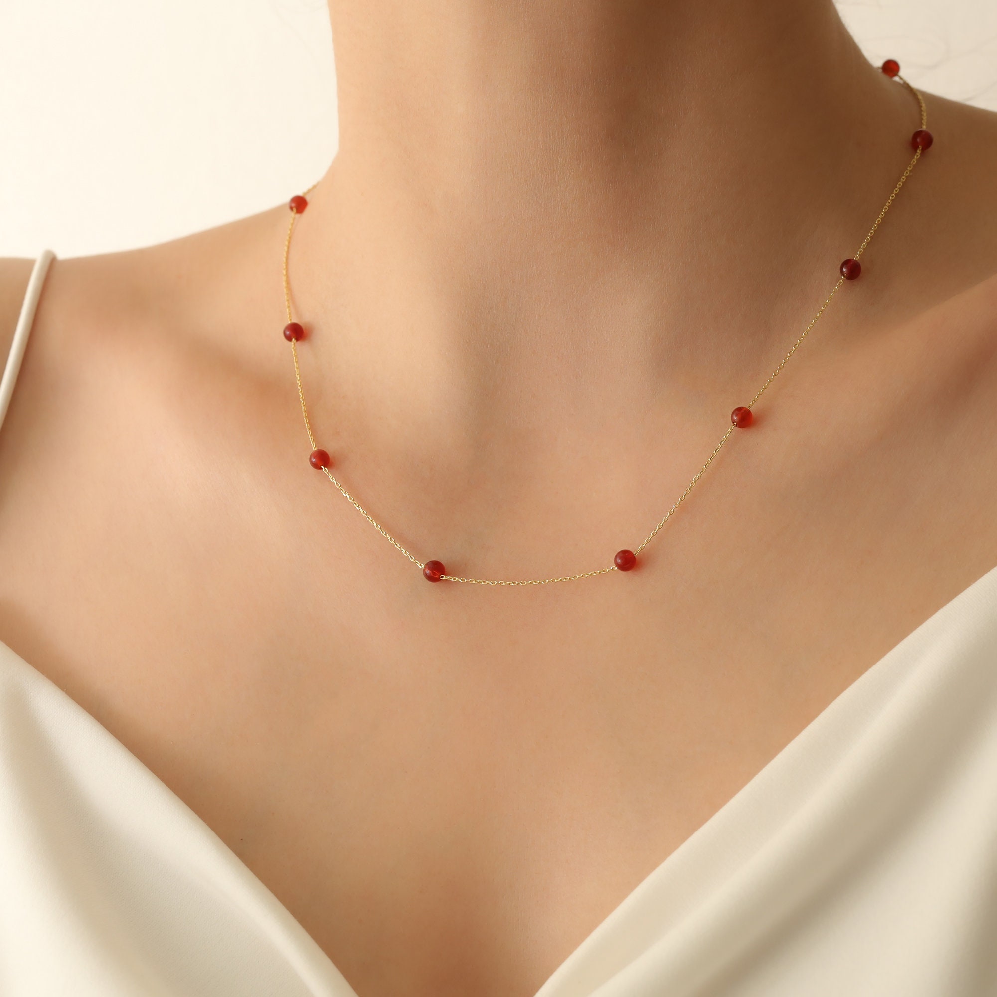 14k Carnelian Necklace, Gold or Sterling Silver,real