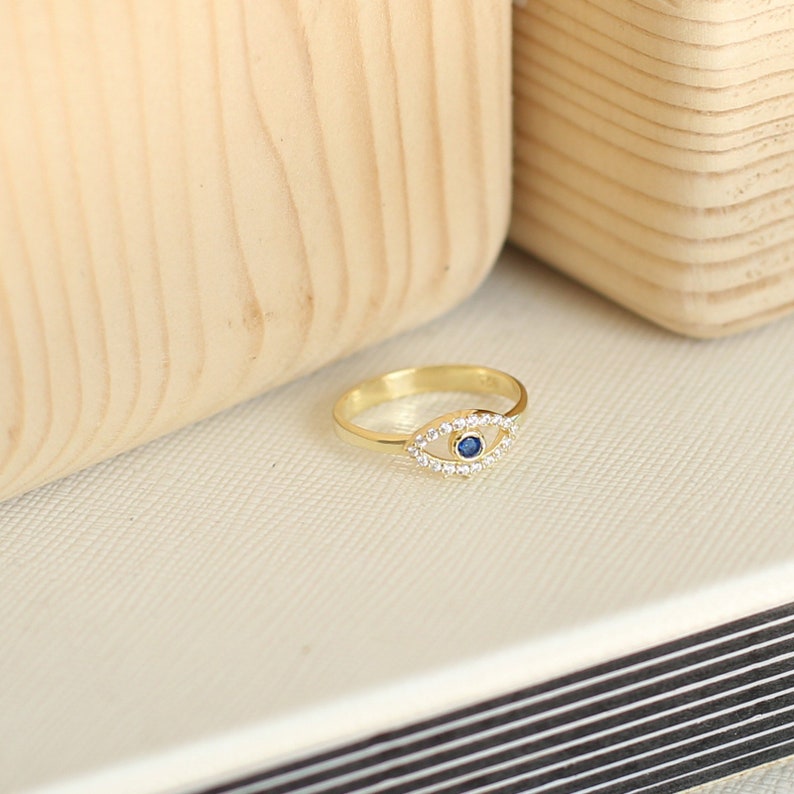 14k Gold Evil Eye Ring,Dainty Stackable Ring, Handmade Jewelry,Simple Ring,Minimalist Ring,JX61 image 4