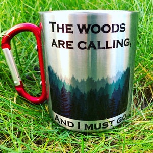 Hiking gift|Forests lovers|Stainless Steel coffee mug carabiner|Outdoor sports.