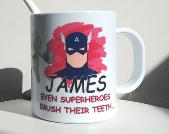 Taza personalizada de superhéroe para niños / Taza motivacional para cepillarse los dientes