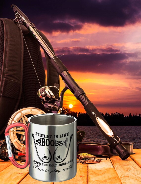 Naughty gift for boyfriend|Naughty fisherman's gift|Stainless Steel coffee mug-cup carabiner|Gift for fishermen|Double wall