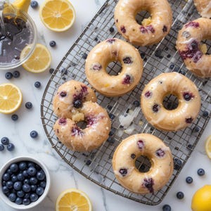 Ricetta PDF per ciambelle al limone e mirtilli al forno / Dolcetto alla frutta per un brunch facile / Colazione o dessert glassato / Download immediato / Ricetta stampabile