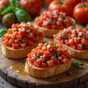 Meilleure recette de bruschetta | tomates, ail et basilic sur pain rustique | Téléchargement instantané du PDF | Apéritif Italien | Recette maison facile