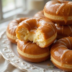Das Beste Rezept für Crème Brûlée Donuts | Sofort PDF Download | Mit Pudding gefüllte Donuts mit einem knisternden karamellisierten Zuckerguss | Feinschmecker