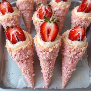 Strawberry Crunch Cheesecake Cones Recipe: Easy No-Bake Dessert (Instant Download)